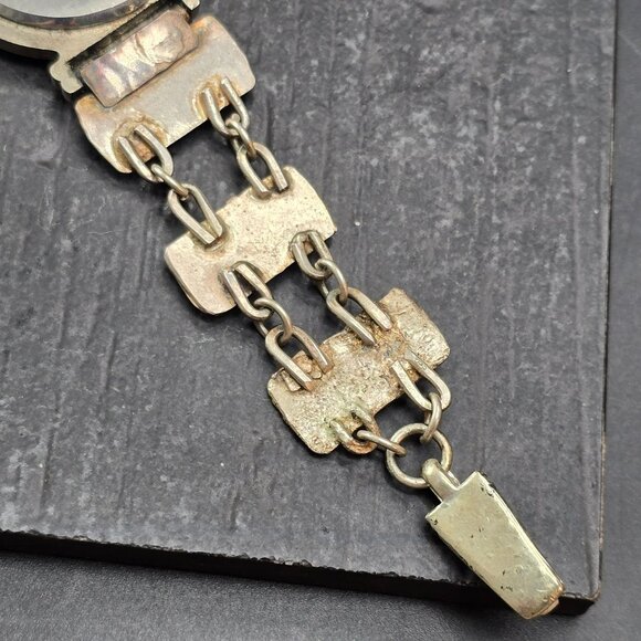 Vintage Silver-Tone Quartz Watch Textured Linked Band & Artistic Design JJ4154 - Picture 6 of 7